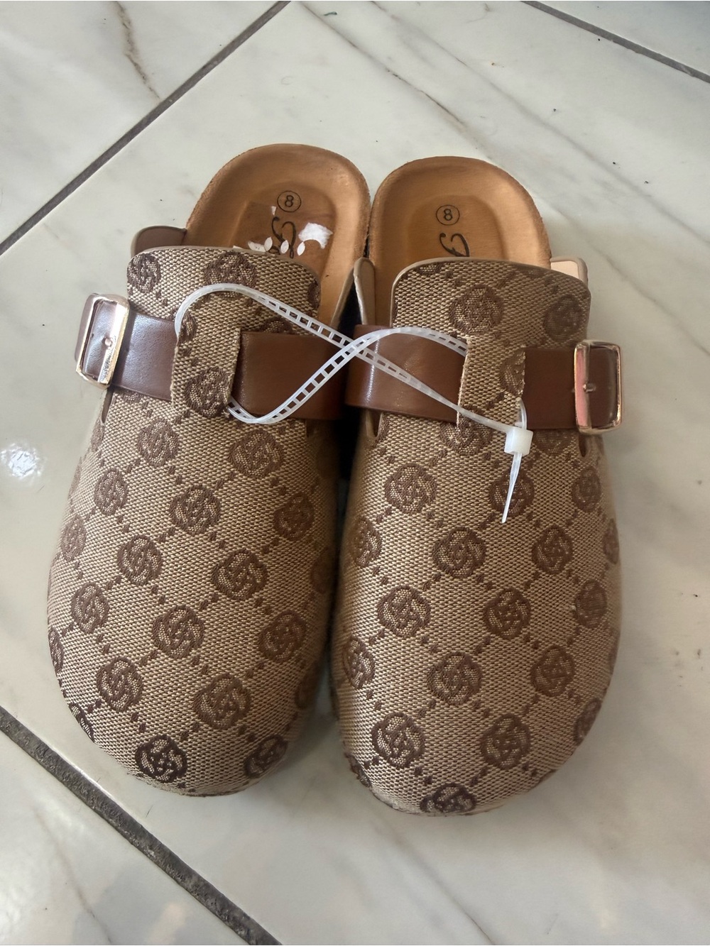 Forever 21 Tan Monogram Buckle Slip-On Loafers